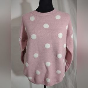 CHELSEA & THEODORE NWT Women's Pink With White Polka Dots Sweater Size XS